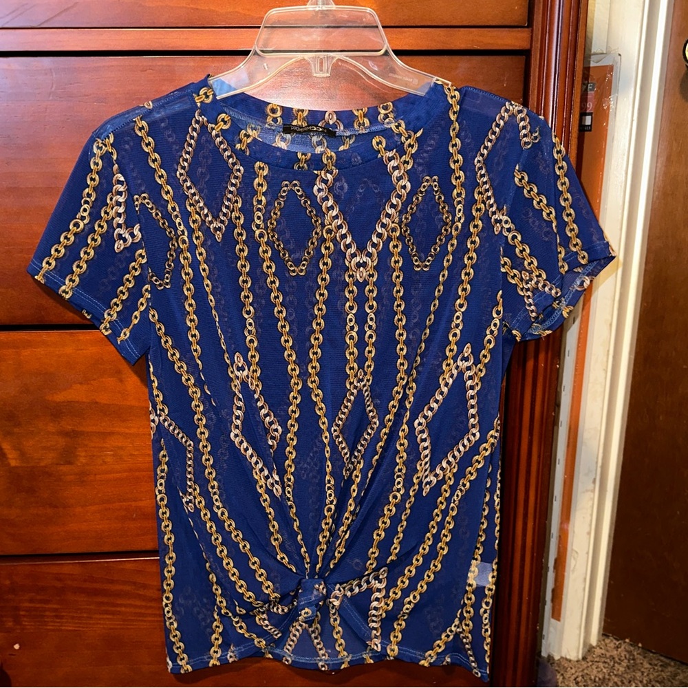 Mesh Royal Blue with Gold Chain Print Medium Top